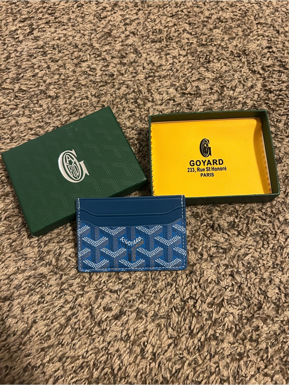 Goyard Blue Chevron Card Holder with Navy Trim